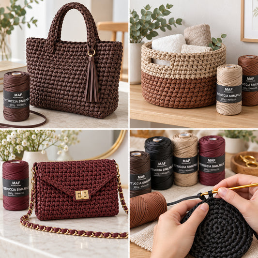 Fettuccia Similpelle 200 g 90 m, Gomitolo Filato per Borse all’Uncinetto, Pochette e Accessori Fai da Te