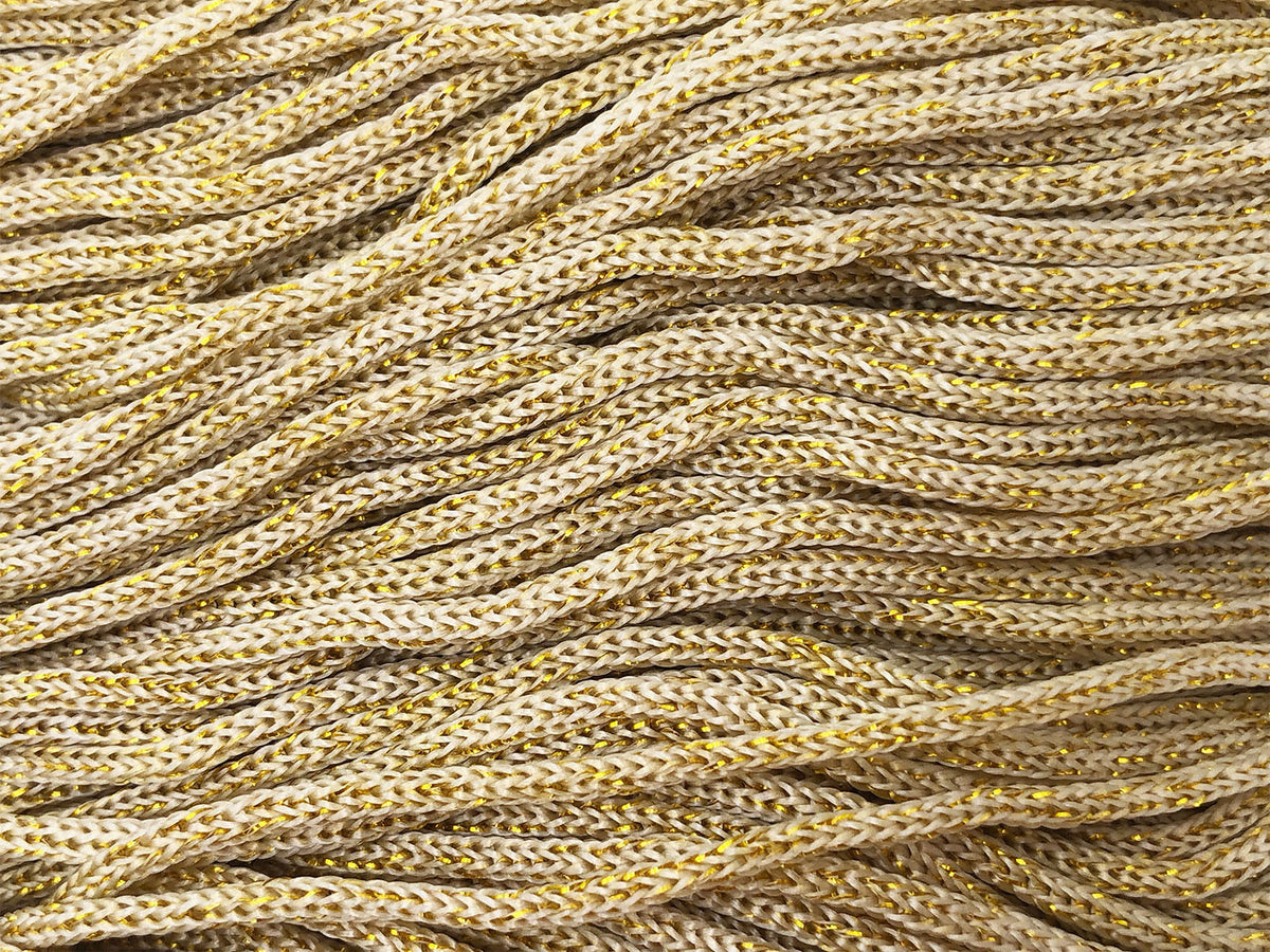 Cordino Swan Black Glitter 500g Filato Uncinetto PP Poliestere 2 mm per Borse Cestini Accessori Fai da Te Brillante Resistente - PANNA-ORO