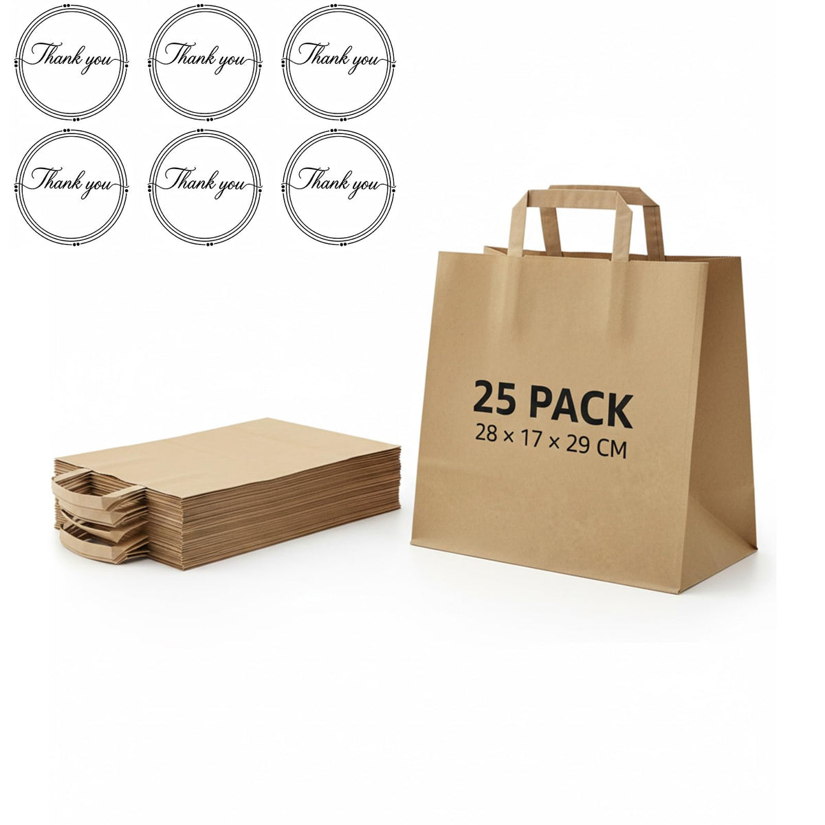 Zm Market hsl Sacchetti di Carta con Manici – Shopper Carta Kraft Robusti 80g PAP 22, Misura Extra Large 28×17×29 cm, con Adesivi Decorativi Inclusi