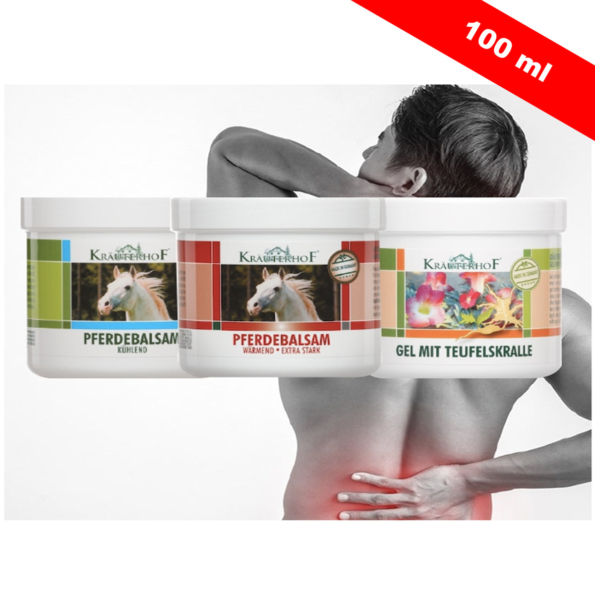 Kräuterhof Set Gel Arnica Balsamo cavallo Rinfrescante Scaldante Extra forte,Gel Artiglio del Diavolo