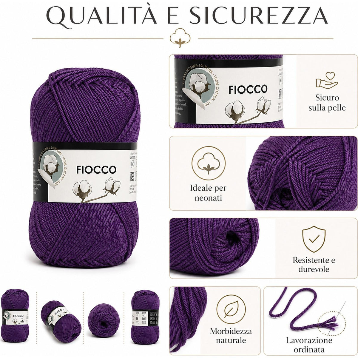 Lana Gomitoli 100% Cotone per Uncinetto e ai Ferri 2.5-3.5 Amigurumi kit Gomitoli lana 50g 125m, filati lana per uncinetto