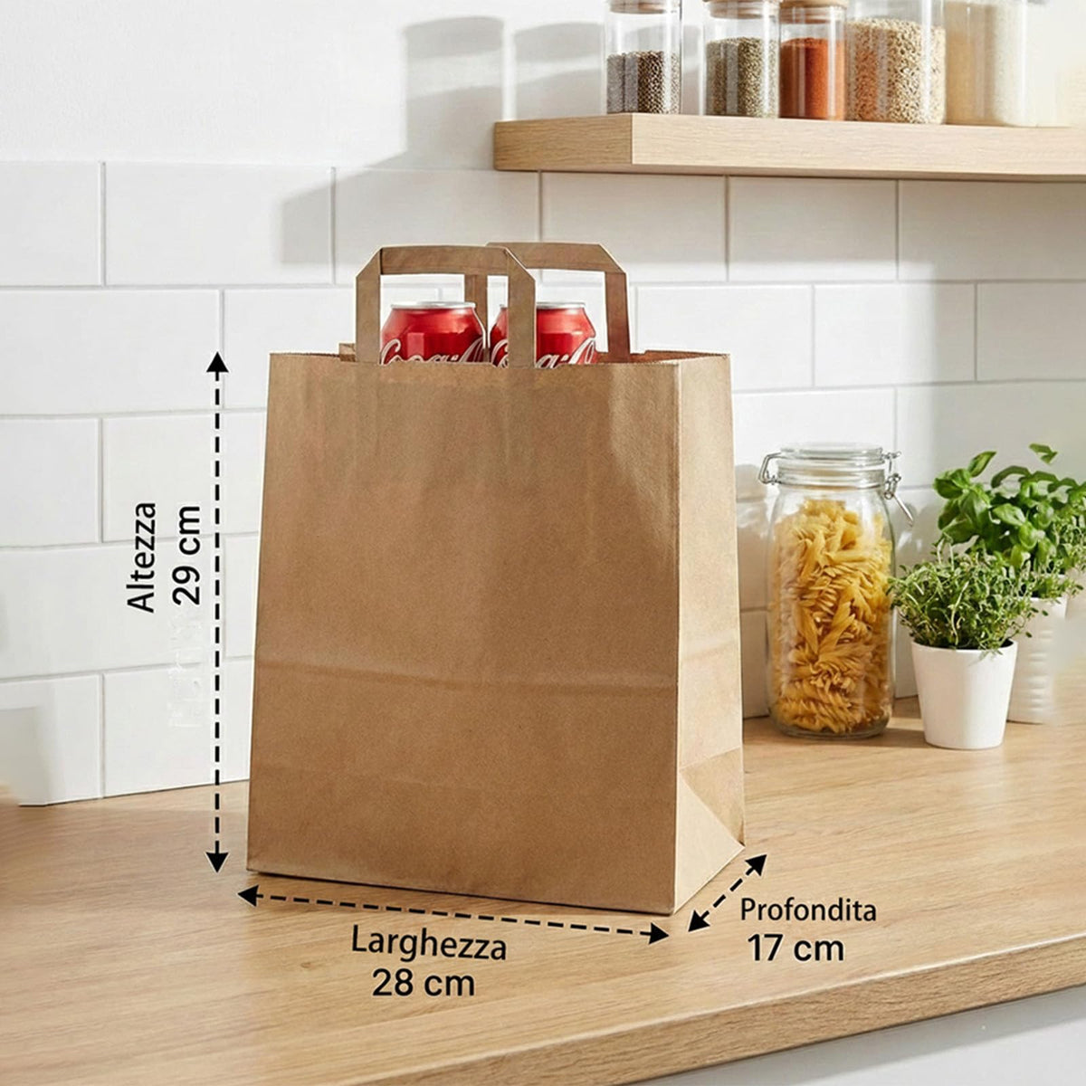 Zm Market hsl Sacchetti di Carta con Manici – Shopper Carta Kraft Robusti 80g PAP 22, Misura Extra Large 28×17×29 cm, con Adesivi Decorativi Inclusi