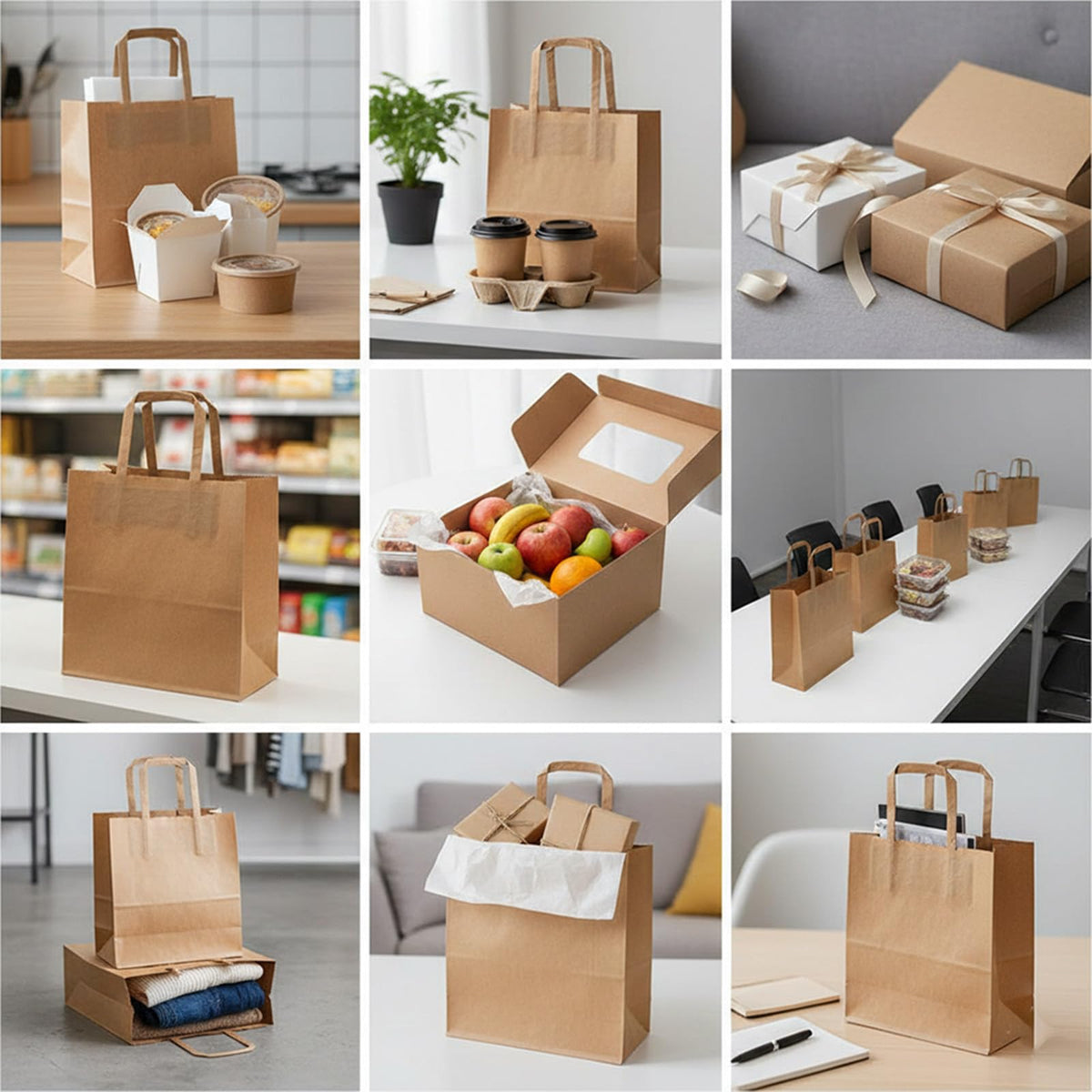 Zm Market hsl Sacchetti di Carta con Manici – Shopper Carta Kraft Robusti 80g PAP 22, Misura Extra Large 28×17×29 cm, con Adesivi Decorativi Inclusi