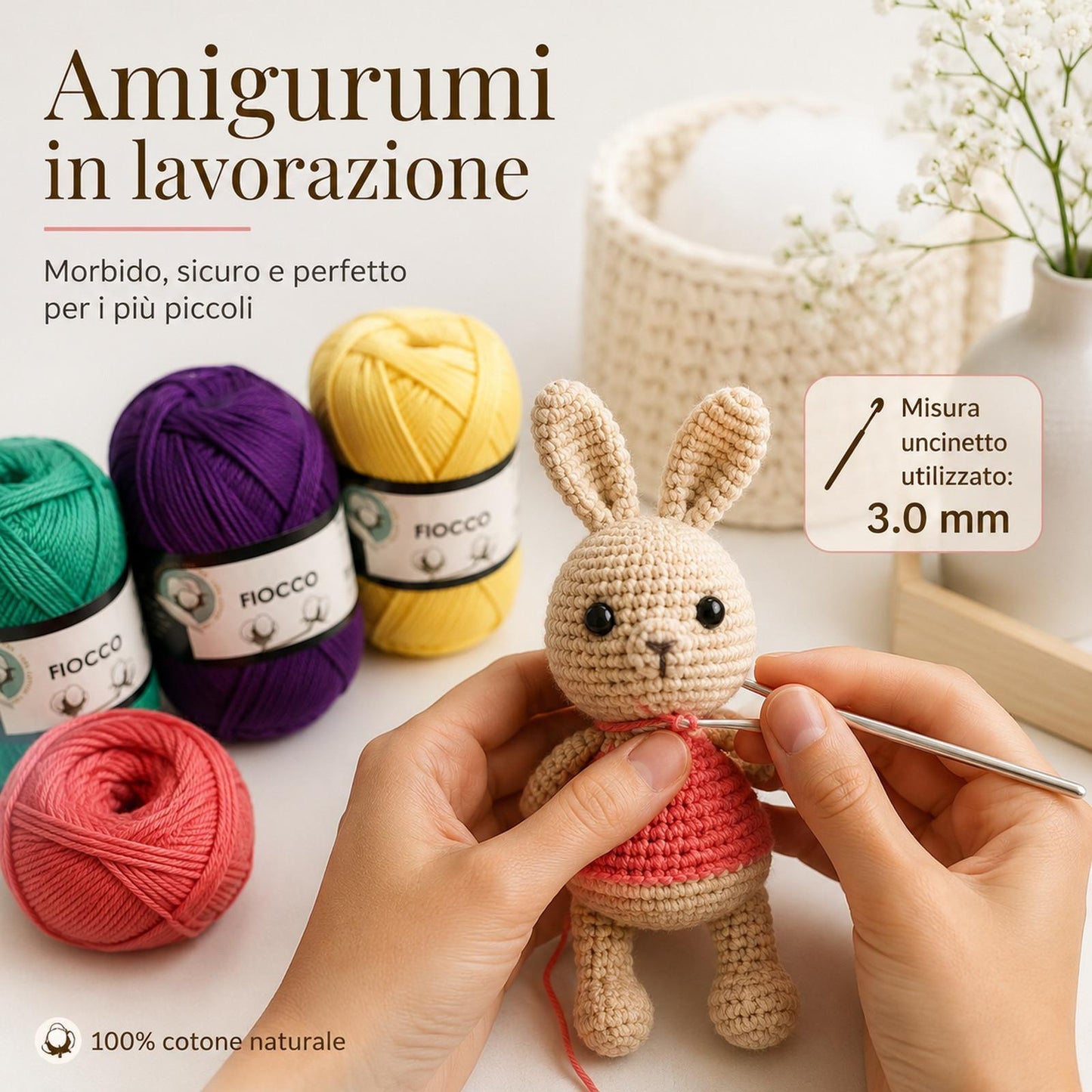 Lana Gomitoli 100% Cotone per Uncinetto e ai Ferri 2.5-3.5 Amigurumi kit Gomitoli lana 50g 125m, filati lana per uncinetto