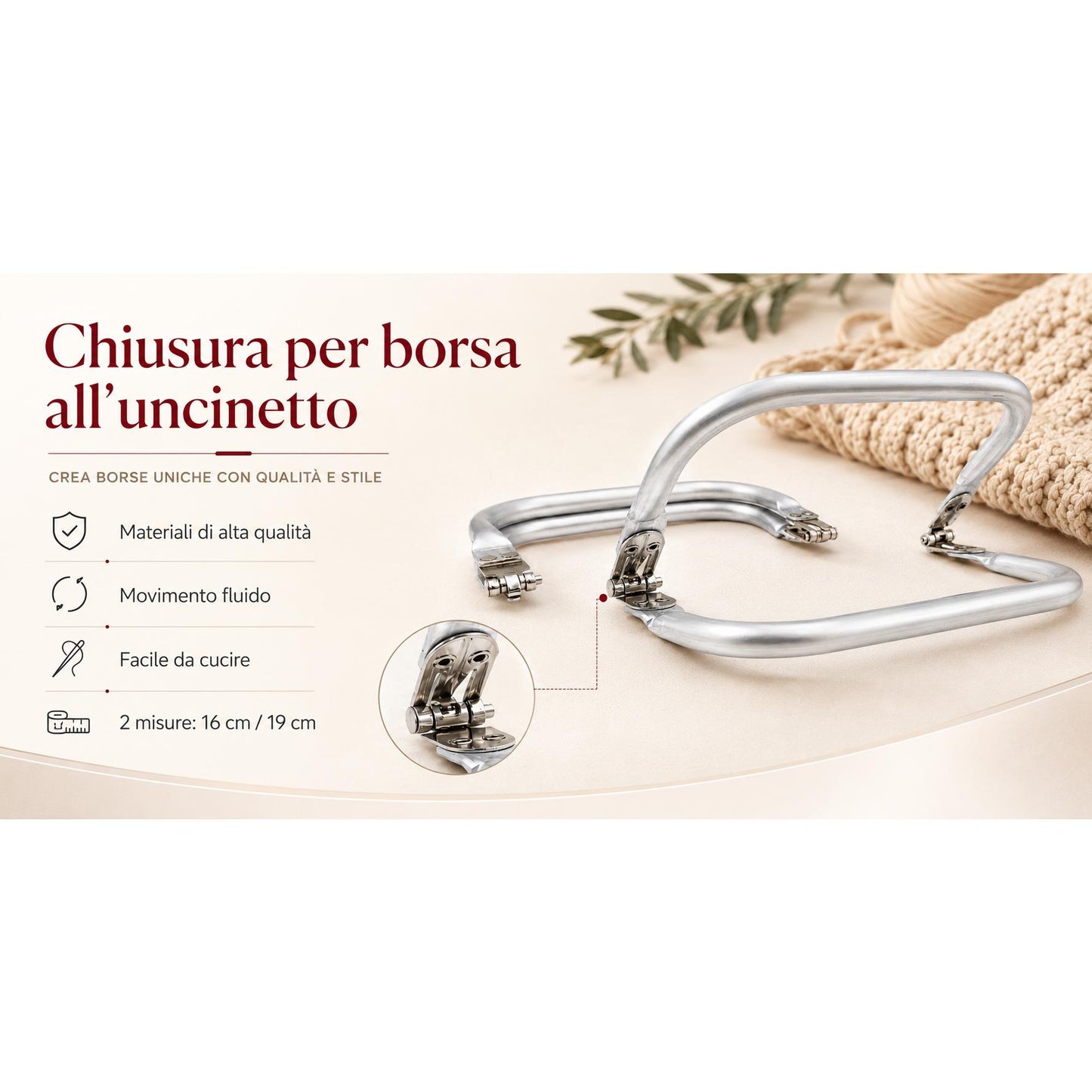 Manici per Borse Uncinetto, Chiusura Borsa Uncinetto Clic Clac in Alluminio