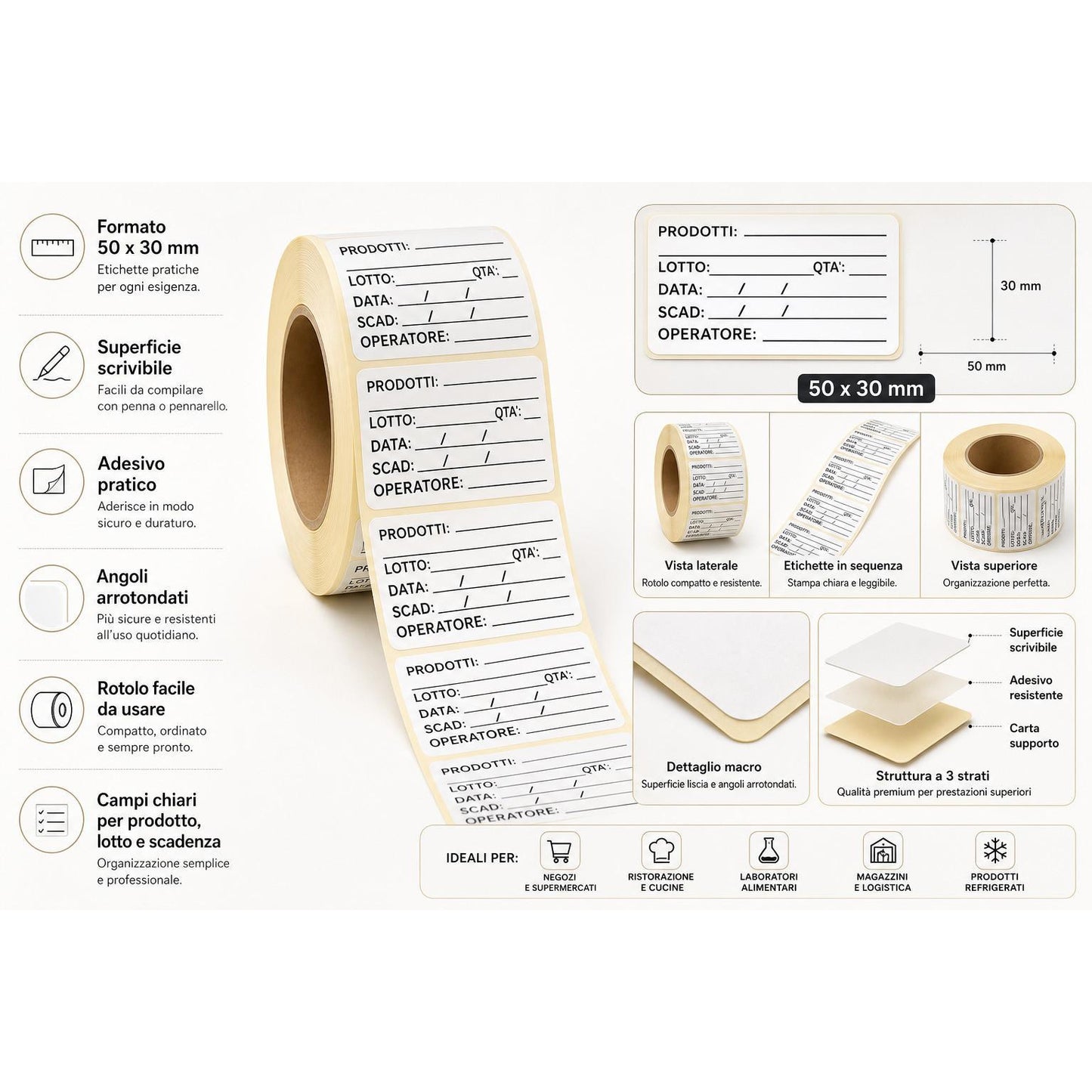 1000 Etichette Adesive HACCP per Alimenti 50x30 Mm, Rotolo Etichette di Controllo per Cucina, Freezer, Barattoli e Conservazione