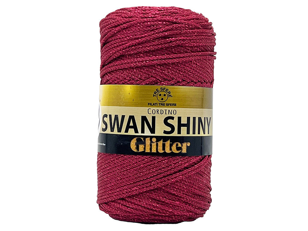 Cordino Swan Shiny Glitter 250g Filato PP Lurex Lucido 2 mm per Uncinetto Borse Cestini Fai da Te Brillante Resistente - BORDO 6418