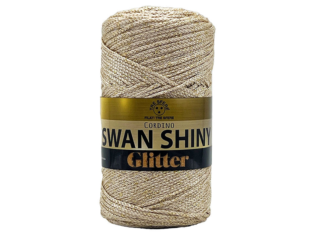 Cordino Swan Shiny Glitter 250g Filato PP Lurex Lucido 2 mm per Uncinetto Borse Cestini Fai da Te Brillante Resistente - PANNA 6403
