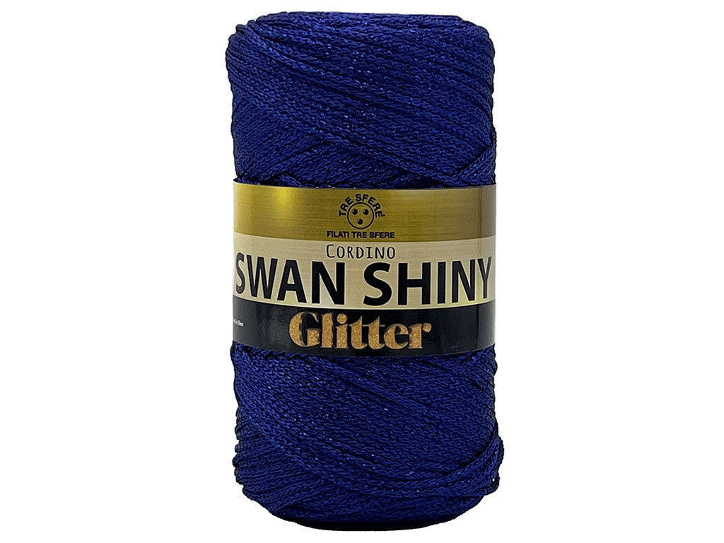 Cordino Swan Shiny Glitter 250g Filato PP Lurex Lucido 2 mm per Uncinetto Borse Cestini Fai da Te Brillante Resistente - BLU 6436