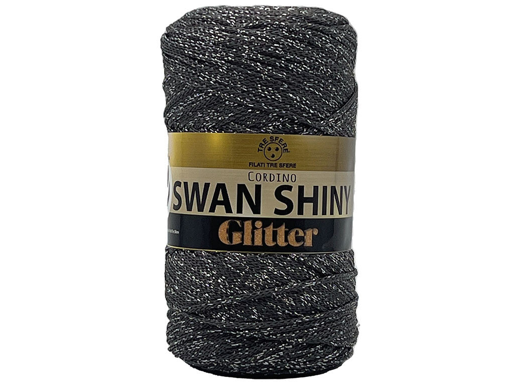 Cordino Swan Shiny Glitter 250g Filato PP Lurex Lucido 2 mm per Uncinetto Borse Cestini Fai da Te Brillante Resistente - GRIGIO 6401S
