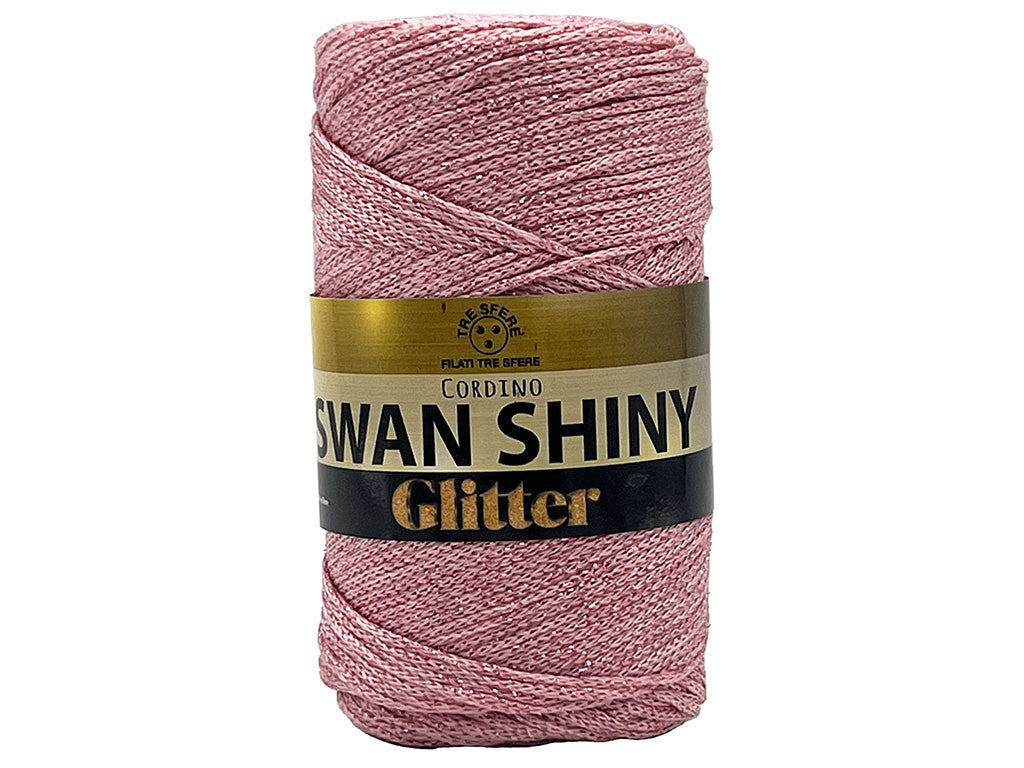 Cordino Swan Shiny Glitter 250g Filato PP Lurex Lucido 2 mm per Uncinetto Borse Cestini Fai da Te Brillante Resistente - ROSA 6434