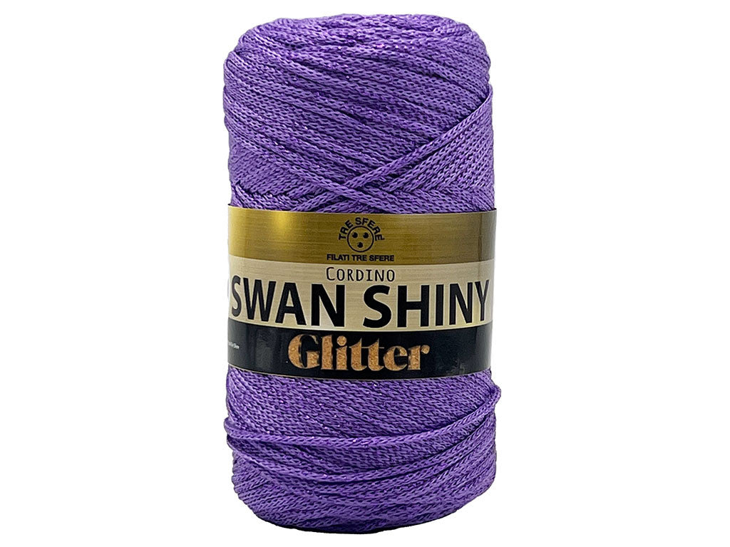Cordino Swan Shiny Glitter 250g Filato PP Lurex Lucido 2 mm per Uncinetto Borse Cestini Fai da Te Brillante Resistente - LILLA 6413