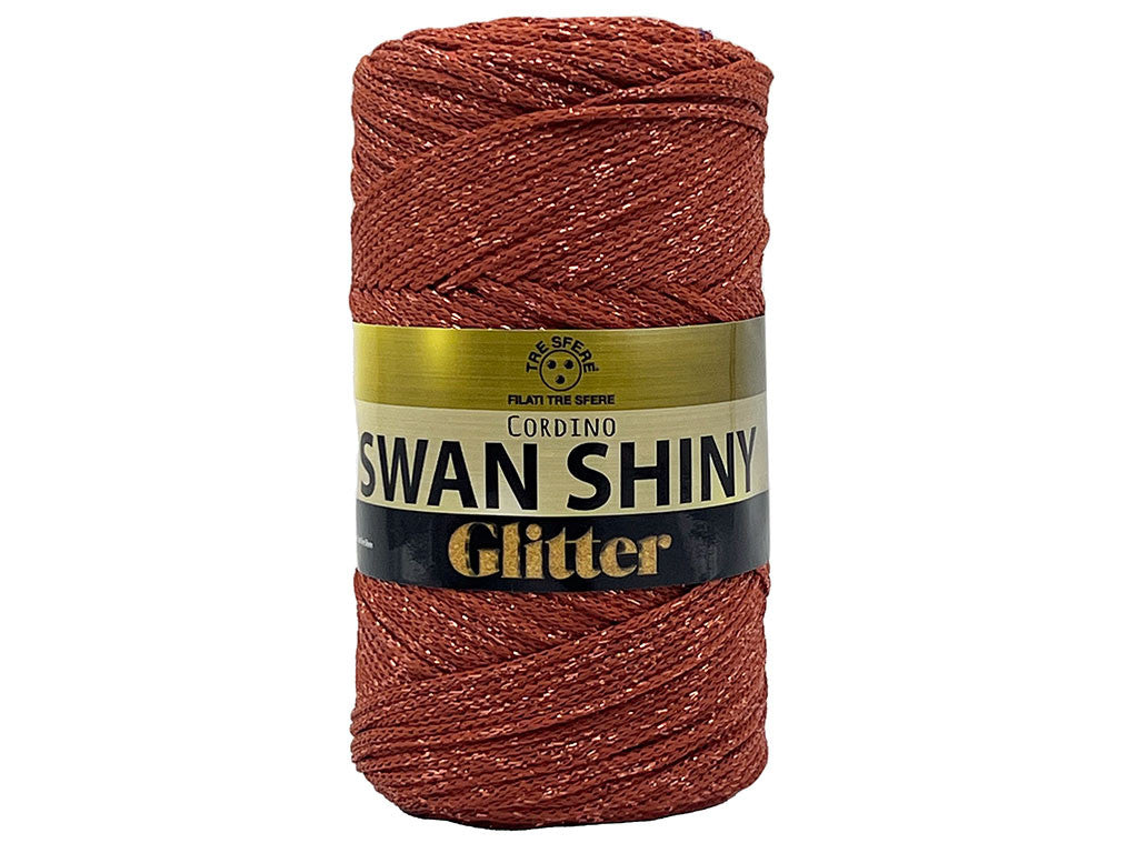 Cordino Swan Shiny Glitter 250g Filato PP Lurex Lucido 2 mm per Uncinetto Borse Cestini Fai da Te Brillante Resistente - MATTONE 6415
