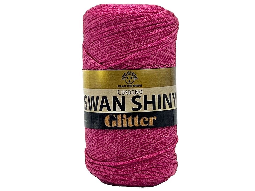 Cordino Swan Shiny Glitter 250g Filato PP Lurex Lucido 2 mm per Uncinetto Borse Cestini Fai da Te Brillante Resistente - FUXIA 6411