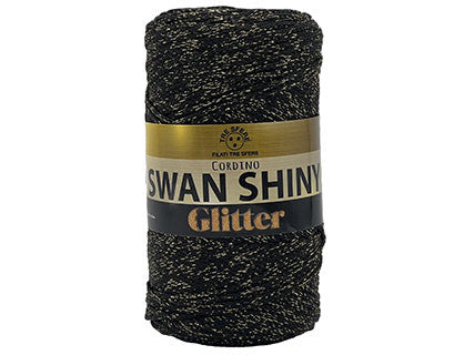 Cordino Swan Shiny Glitter 250g Filato PP Lurex Lucido 2 mm per Uncinetto Borse Cestini Fai da Te Brillante Resistente - NERO ORO 6403S