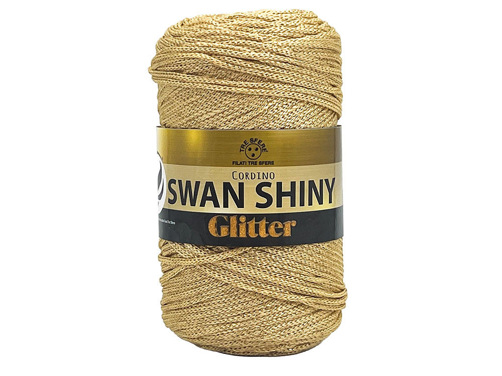 Cordino Swan Shiny Glitter 250g Filato PP Lurex Lucido 2 mm per Uncinetto Borse Cestini Fai da Te Brillante Resistente - ORO 6404
