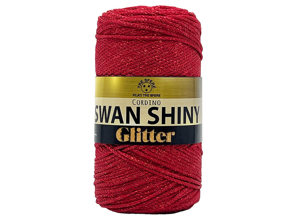 Cordino Swan Shiny Glitter 250g Filato PP Lurex Lucido 2 mm per Uncinetto Borse Cestini Fai da Te Brillante Resistente - ROSSO 6414