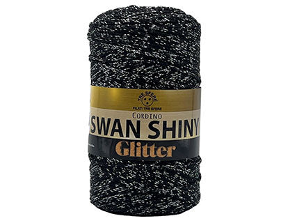 Cordino Swan Shiny Glitter 250g Filato PP Lurex Lucido 2 mm per Uncinetto Borse Cestini Fai da Te Brillante Resistente - NERO ARG 6401