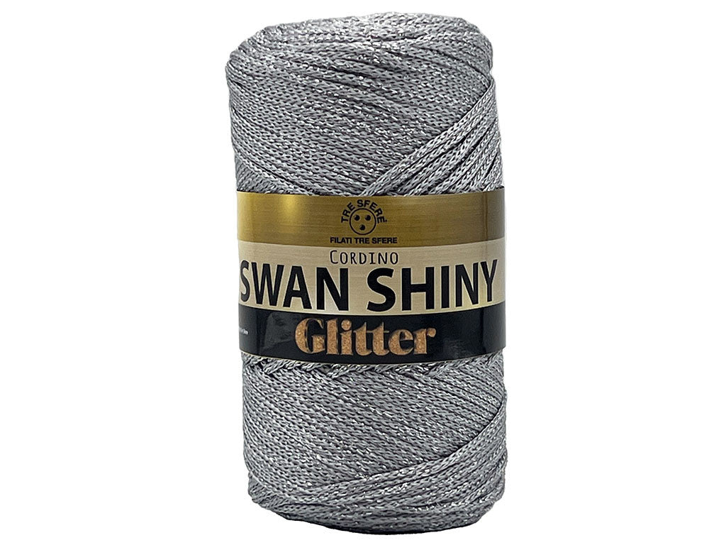 Cordino Swan Shiny Glitter 250g Filato PP Lurex Lucido 2 mm per Uncinetto Borse Cestini Fai da Te Brillante Resistente - GRIGIO 6401