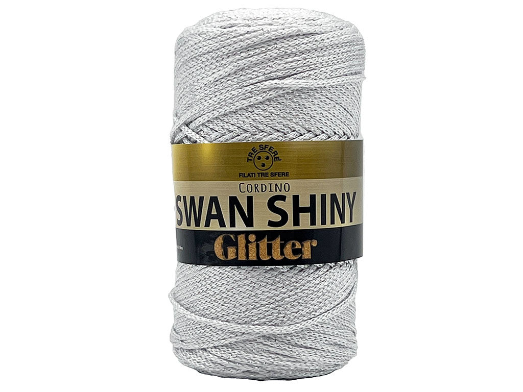 Cordino Swan Shiny Glitter 250g Filato PP Lurex Lucido 2 mm per Uncinetto Borse Cestini Fai da Te Brillante Resistente - BIANCO 6401