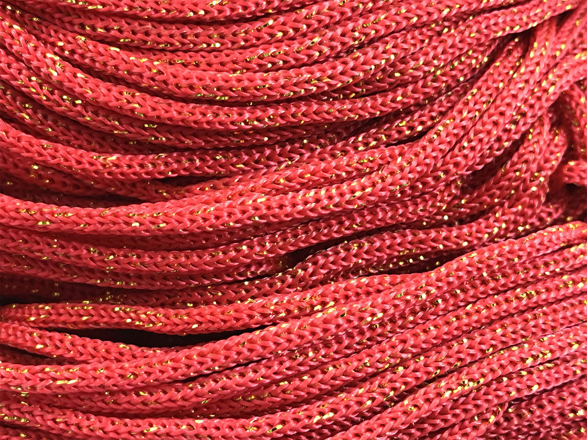 Cordino Swan Black Glitter 500g Filato Uncinetto PP Poliestere 2 mm per Borse Cestini Accessori Fai da Te Brillante Resistente - ROSSO-ORO
