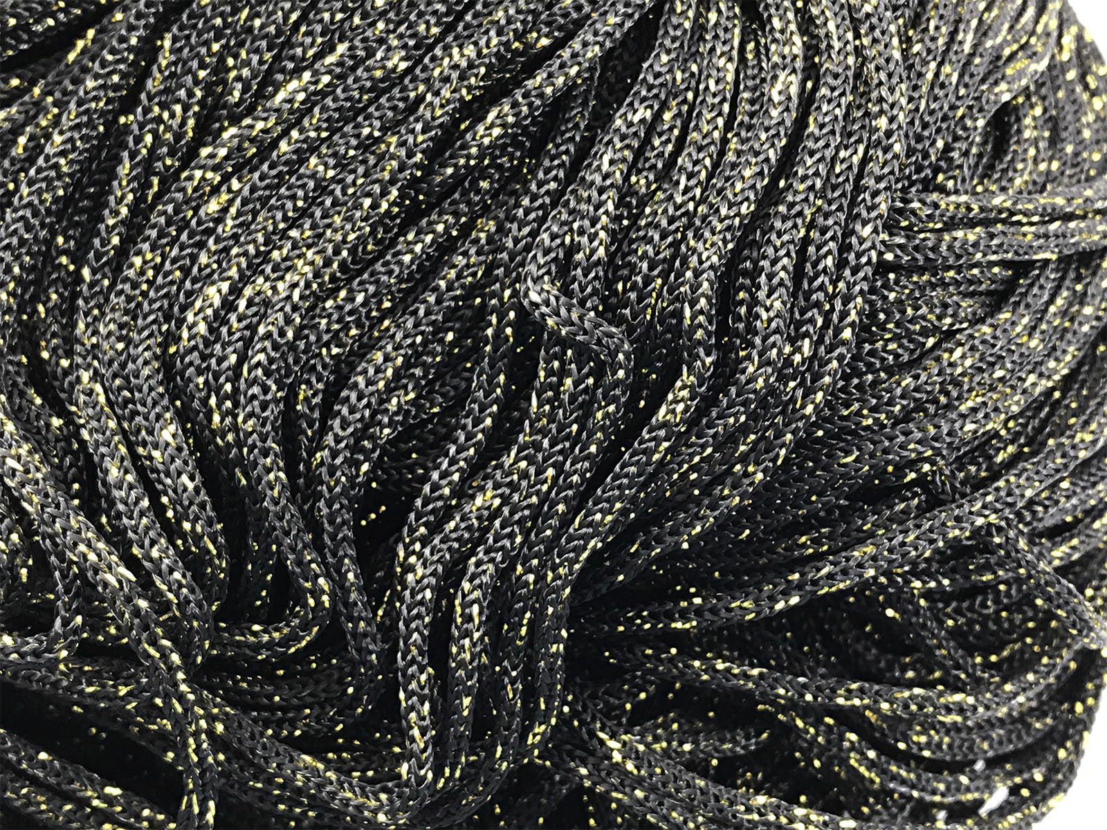 Cordino Swan Black Glitter 500g Filato Uncinetto PP Poliestere 2 mm per Borse Cestini Accessori Fai da Te Brillante Resistente - NERO-ORO