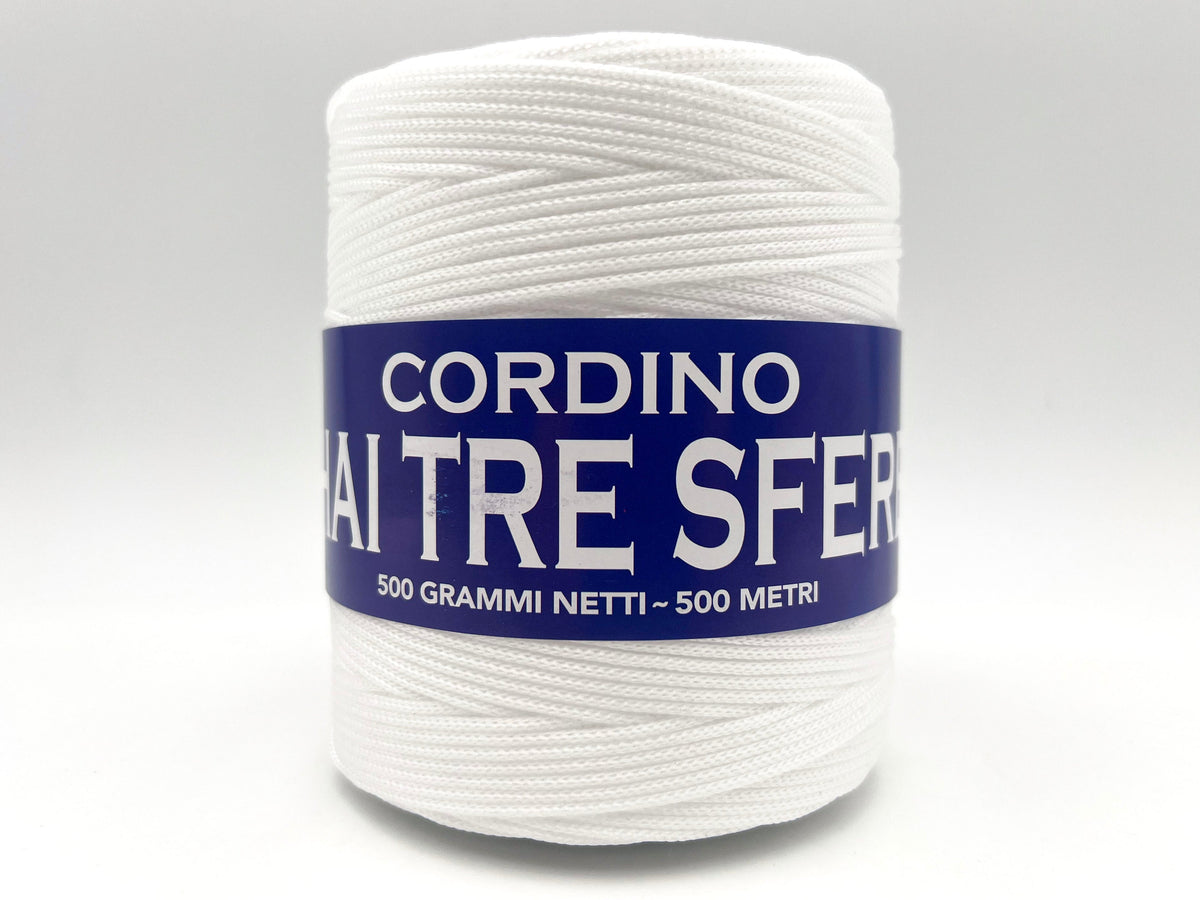 Cordino Thai Tre Sfere 500g 500m Filato PP 1,8 mm per Uncinetto Borse Cestini Fai da Te Morbido Resistente Anti Groviglio - Bianco