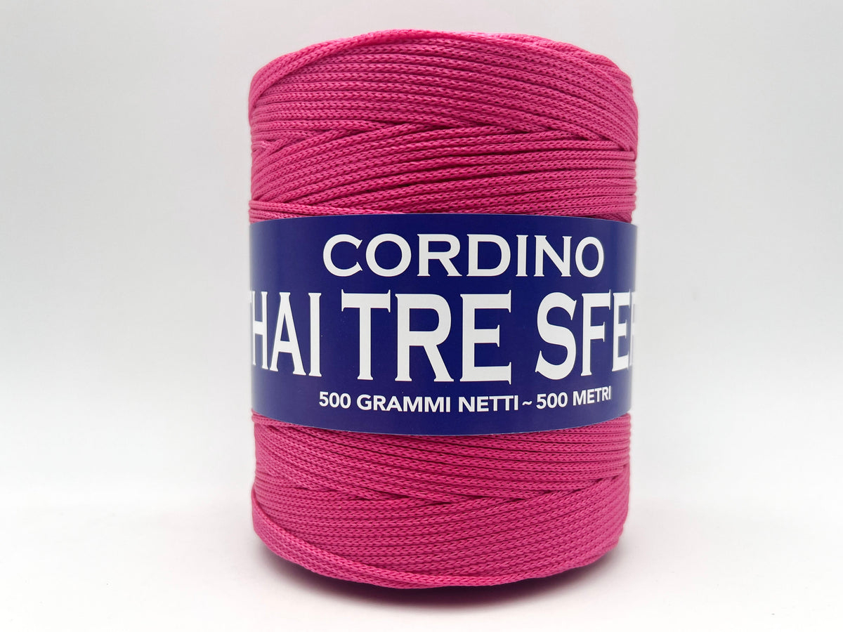Cordino Thai Tre Sfere 500g 500m Filato PP 1,8 mm per Uncinetto Borse Cestini Fai da Te Morbido Resistente Anti Groviglio - FUXIA
