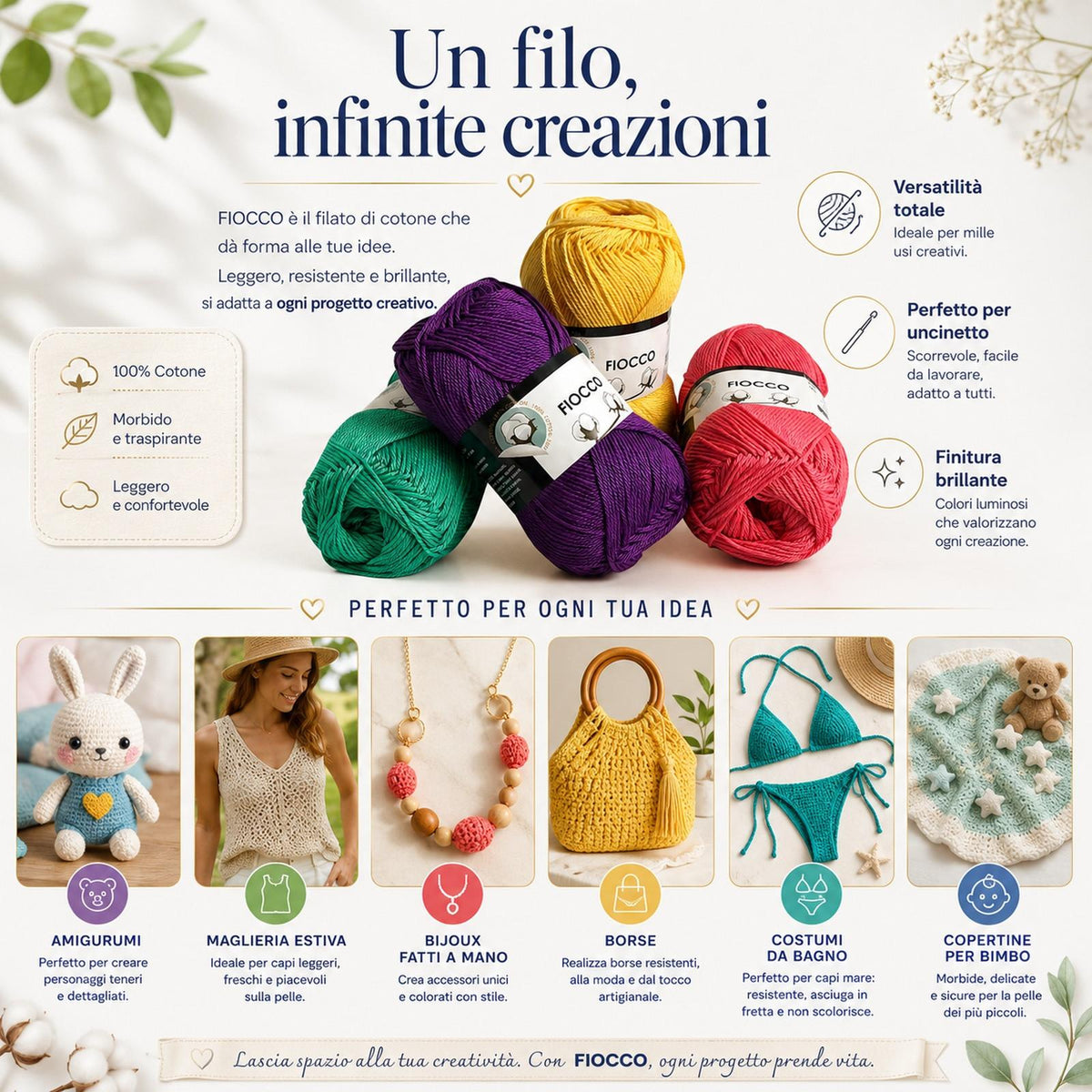 Lana Gomitoli 100% Cotone per Uncinetto e ai Ferri 2.5-3.5 Amigurumi kit Gomitoli lana 50g 125m, filati lana per uncinetto
