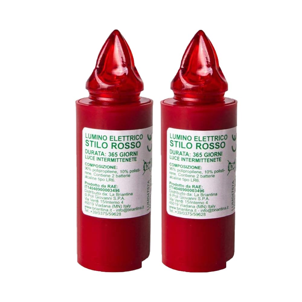 Zm Market Lumino Elettrico a Led Stilo Pacis, Durata 365 Giorni, Bianco con Luce Intermittente rosso, dimensioni 9.5xø3 cm