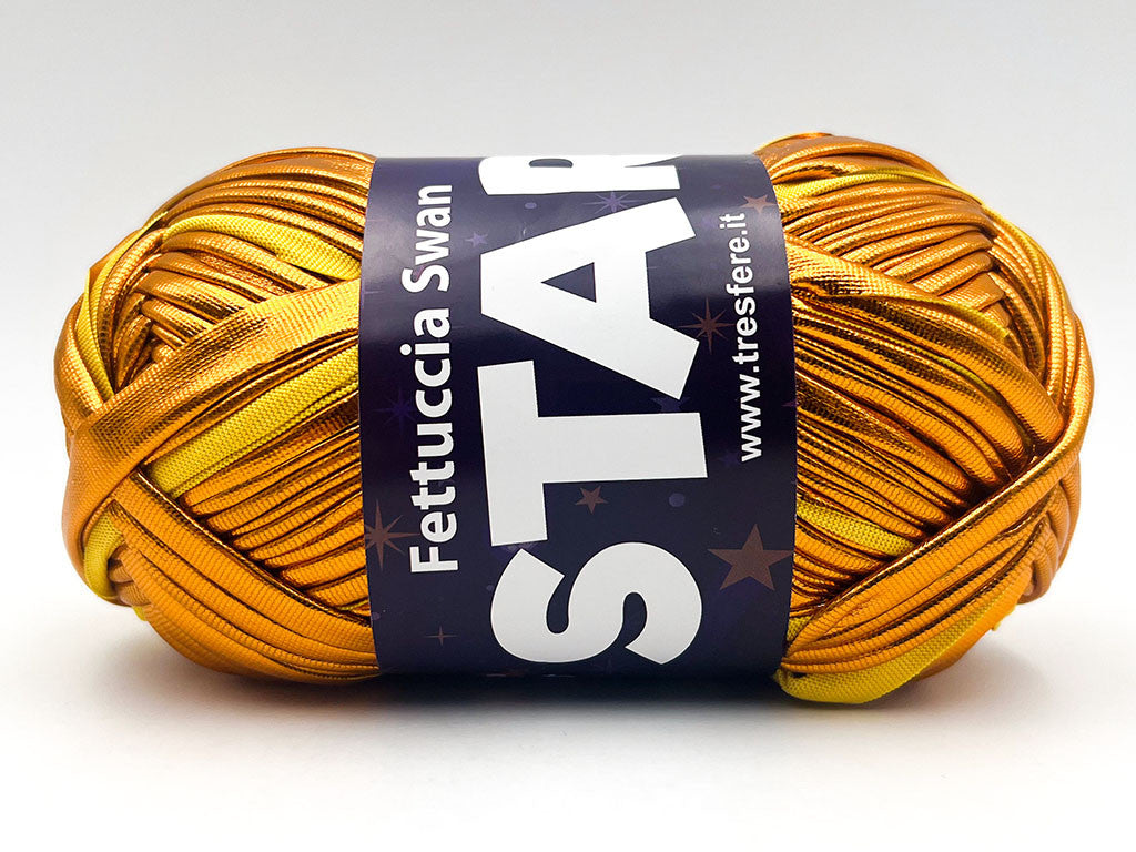 Fettuccia Swan Star Lycra 100g Filato Elastico Lucido per Uncinetto Borse Pochette Accessori Fai da Te Morbida - ORO AMBRATO