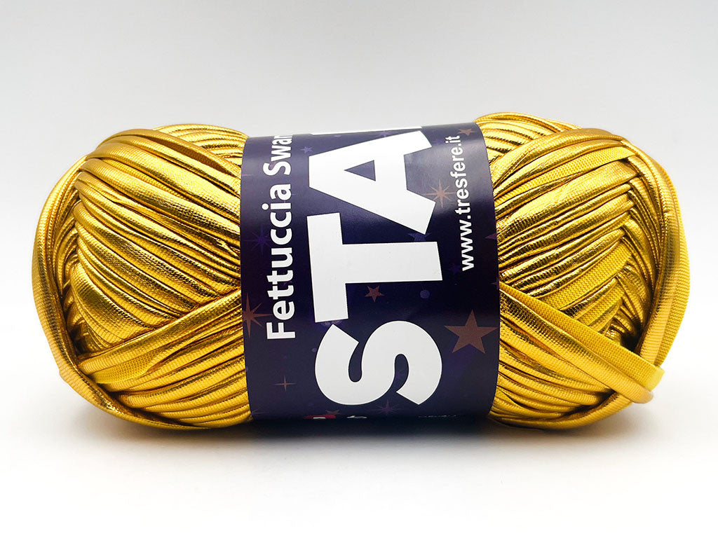 Fettuccia Swan Star Lycra 100g Filato Elastico Lucido per Uncinetto Borse Pochette Accessori Fai da Te Morbida - Oro