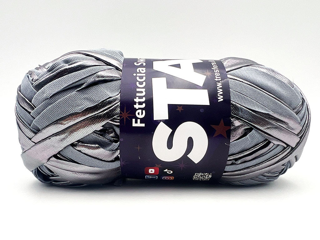 Fettuccia Swan Star Lycra 100g Filato Elastico Lucido per Uncinetto Borse Pochette Accessori Fai da Te Morbida - Grigio