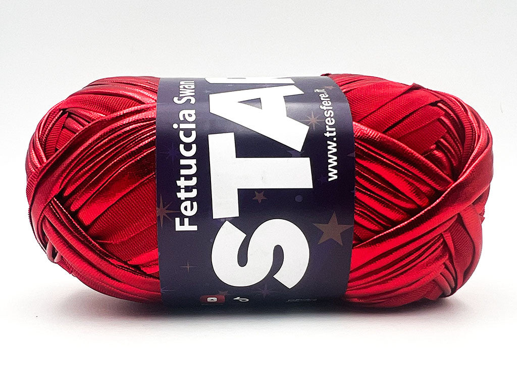 Fettuccia Swan Star Lycra 100g Filato Elastico Lucido per Uncinetto Borse Pochette Accessori Fai da Te Morbida - Rosso