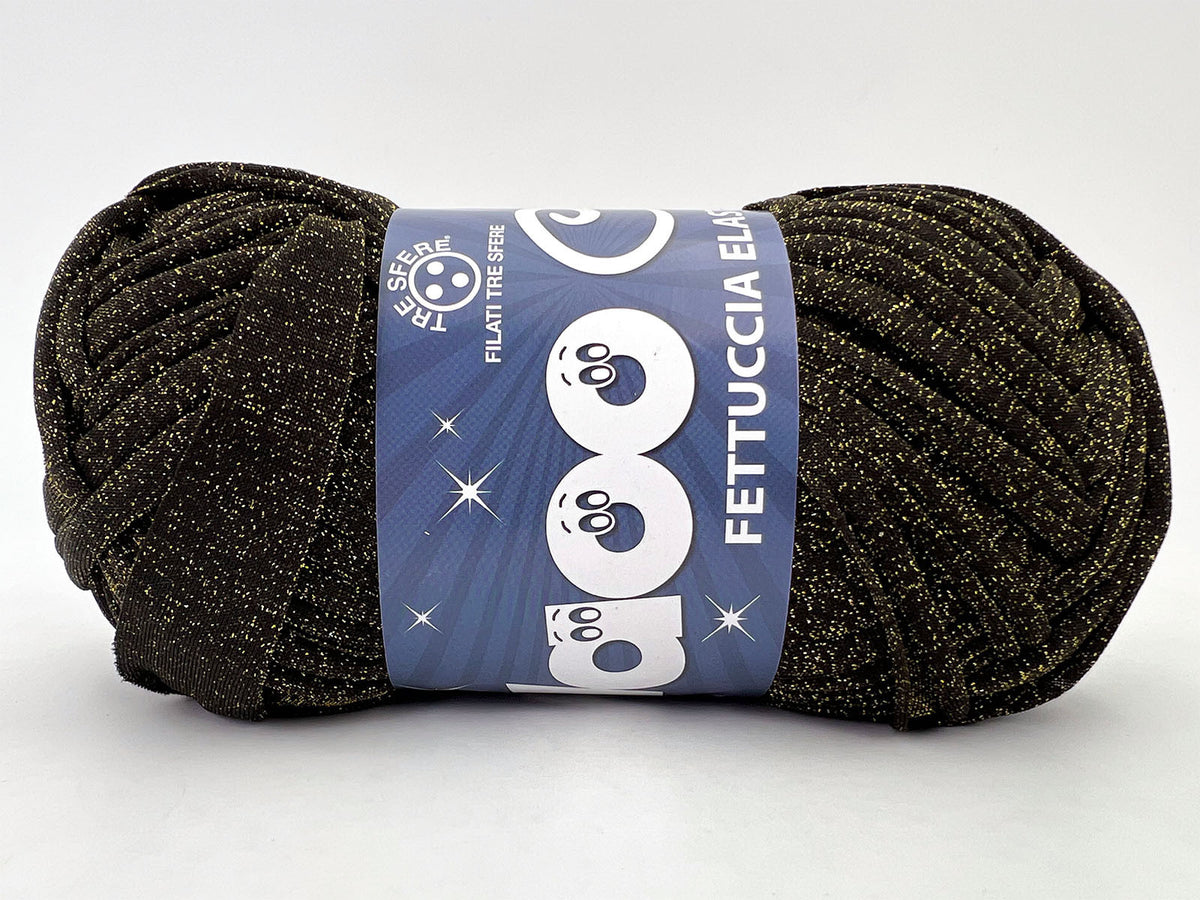 Fettuccia WAOO Lycra Chanel 150g 60m Filato Elastico Glitter per Uncinetto Borse Accessori Fai da Te - NERO-ORO