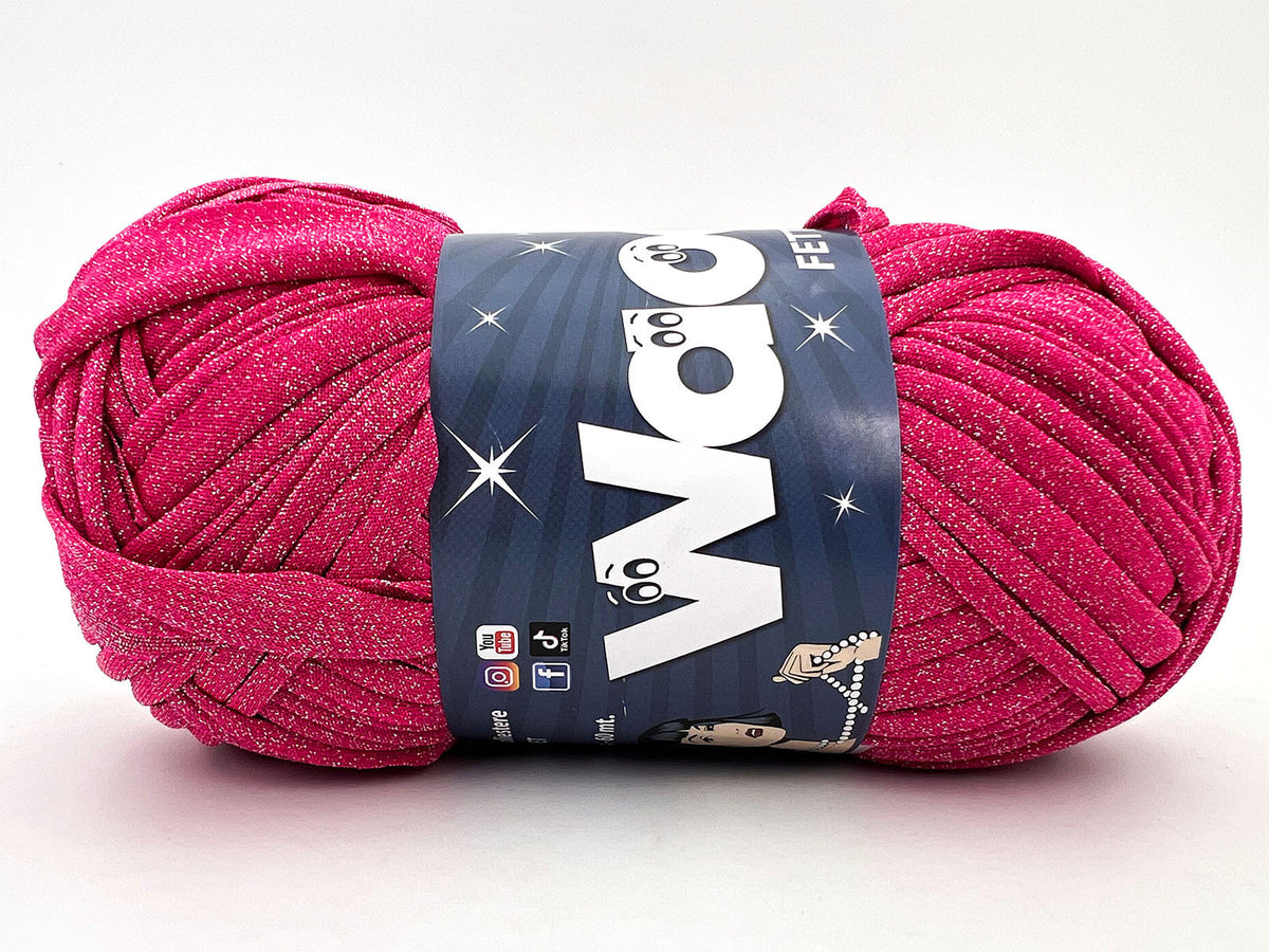 Fettuccia WAOO Lycra Chanel 150g 60m Filato Elastico Glitter per Uncinetto Borse Accessori Fai da Te - FUXIA