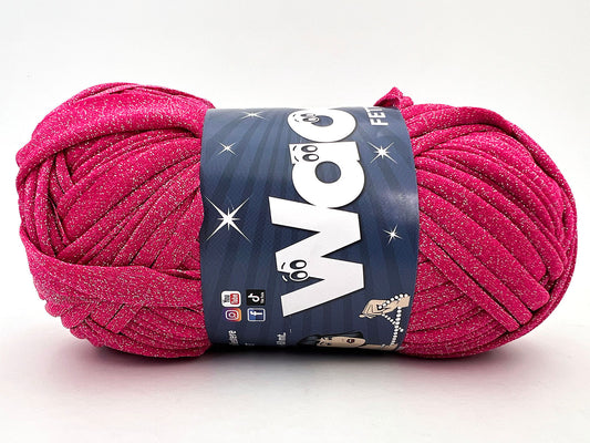 Fettuccia WAOO Lycra Chanel 150g 60m Filato Elastico Glitter per Uncinetto Borse Accessori Fai da Te - FUXIA