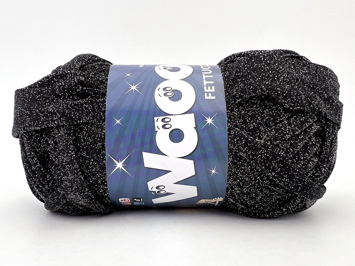Fettuccia WAOO Lycra Chanel 150g 60m Filato Elastico Glitter per Uncinetto Borse Accessori Fai da Te - NERO-ARGENTO