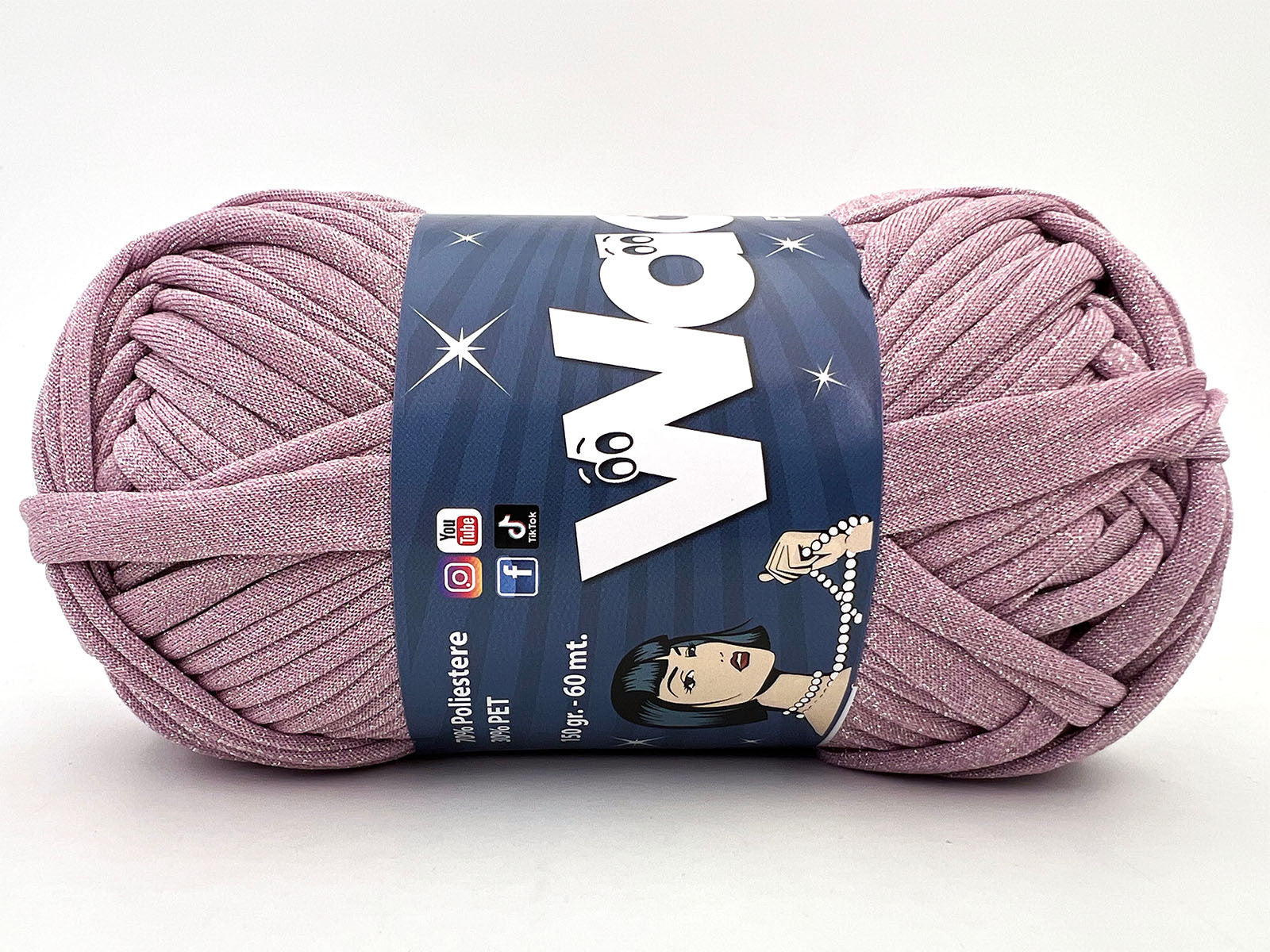 Fettuccia WAOO Lycra Chanel 150g 60m Filato Elastico Glitter per Uncinetto Borse Accessori Fai da Te - GLICINE