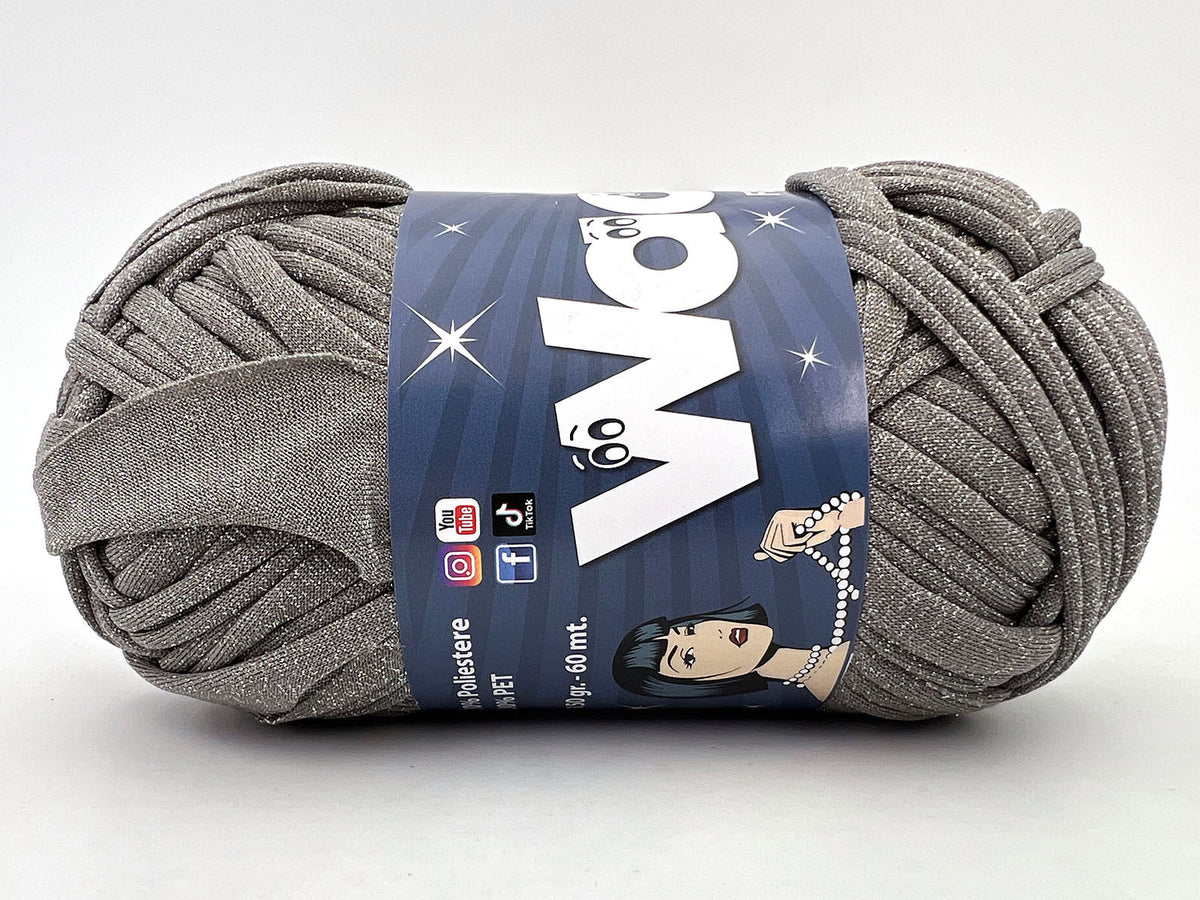 Fettuccia WAOO Lycra Chanel 150g 60m Filato Elastico Glitter per Uncinetto Borse Accessori Fai da Te - Grigio