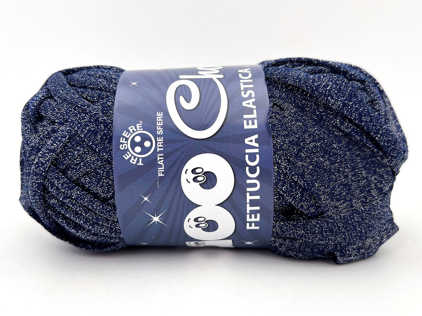 Fettuccia WAOO Lycra Chanel 150g 60m Filato Elastico Glitter per Uncinetto Borse Accessori Fai da Te - Blu
