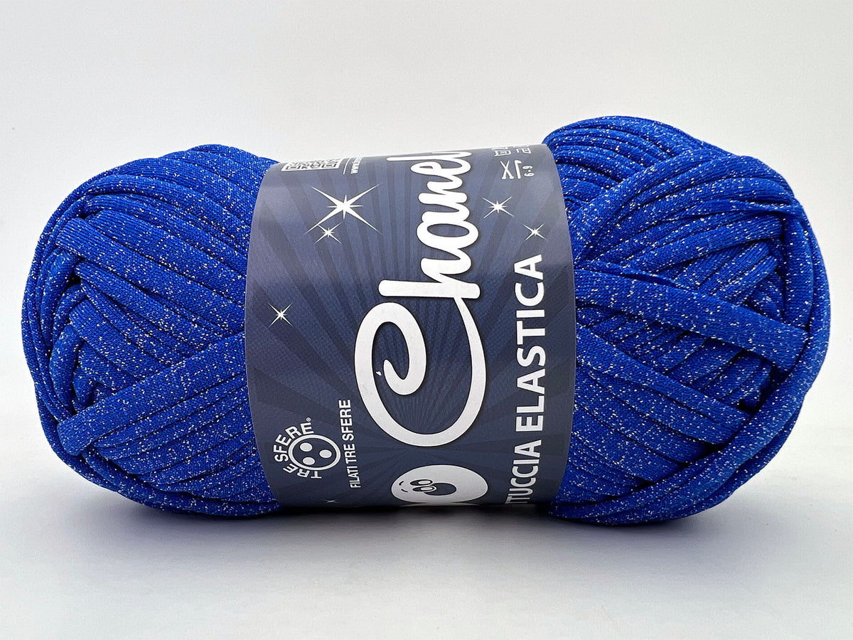 Fettuccia WAOO Lycra Chanel 150g 60m Filato Elastico Glitter per Uncinetto Borse Accessori Fai da Te - BLUETTE