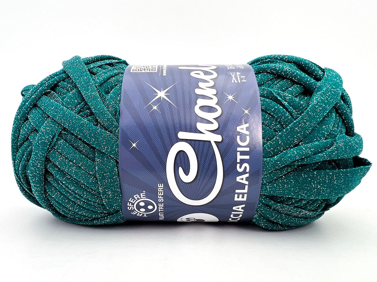 Fettuccia WAOO Lycra Chanel 150g 60m Filato Elastico Glitter per Uncinetto Borse Accessori Fai da Te - PETROL