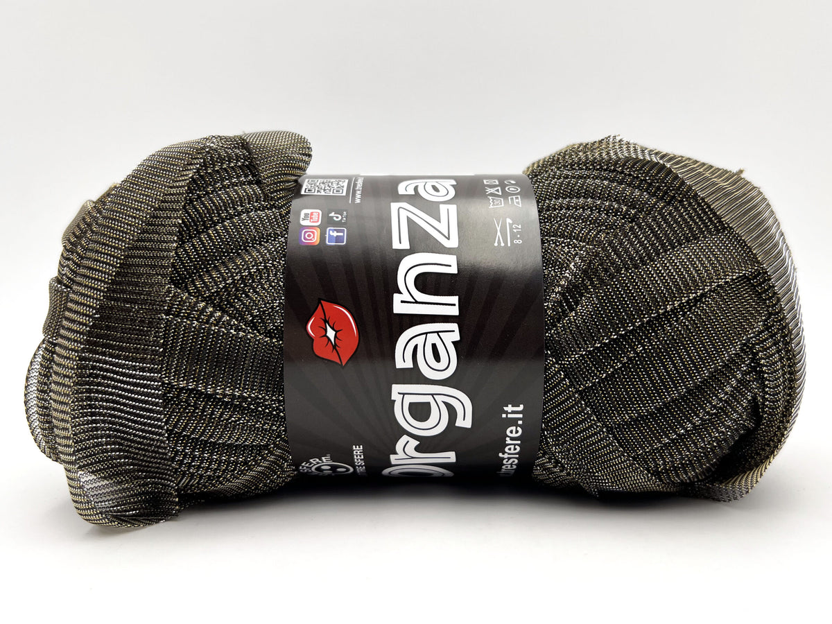 Fettuccia WAOO Organza Glitterata – 100 g / 70 m – Filato per Borse e Accessori a Uncinetto - NERO LUX