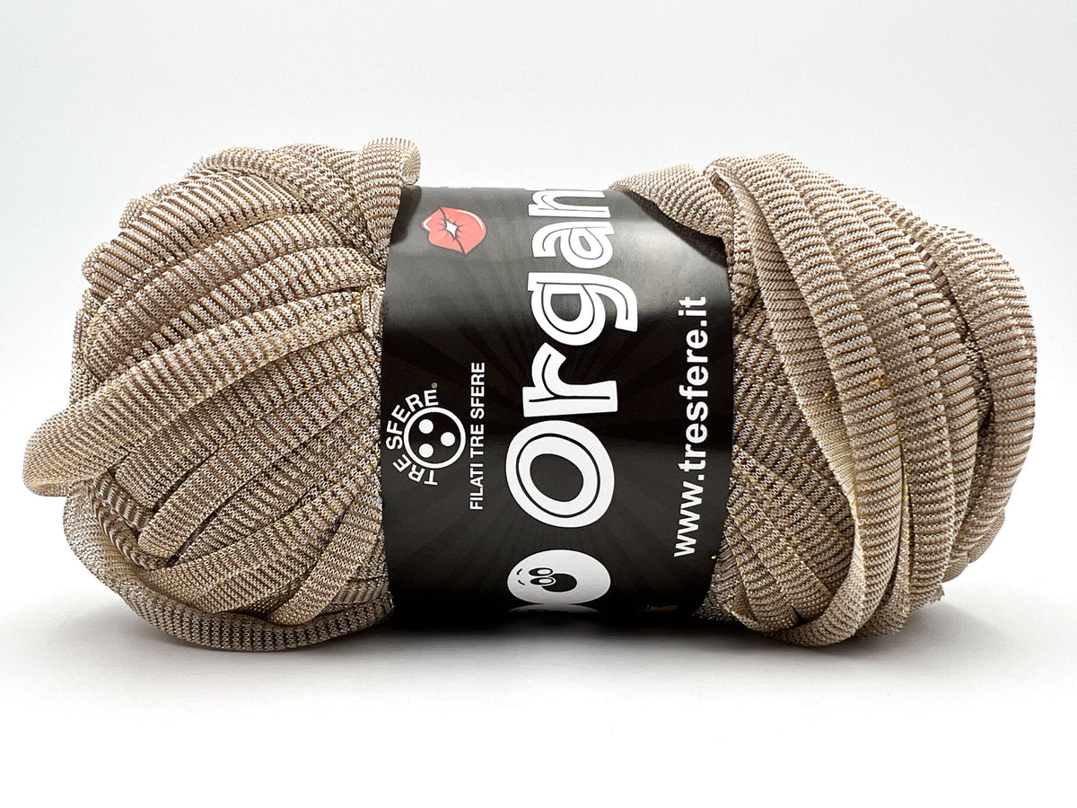 Fettuccia WAOO Organza Glitterata – 100 g / 70 m – Filato per Borse e Accessori a Uncinetto - ORO MIDA