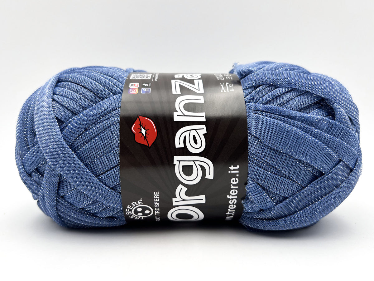 Fettuccia WAOO Organza Glitterata – 100 g / 70 m – Filato per Borse e Accessori a Uncinetto - DENIM