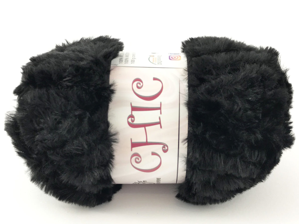 Lana Pelliccia Ecologica Effetto Pelo – Filato Pelliccia Sintetica 100% Poliestere – Gomitolo 100 g - Nero