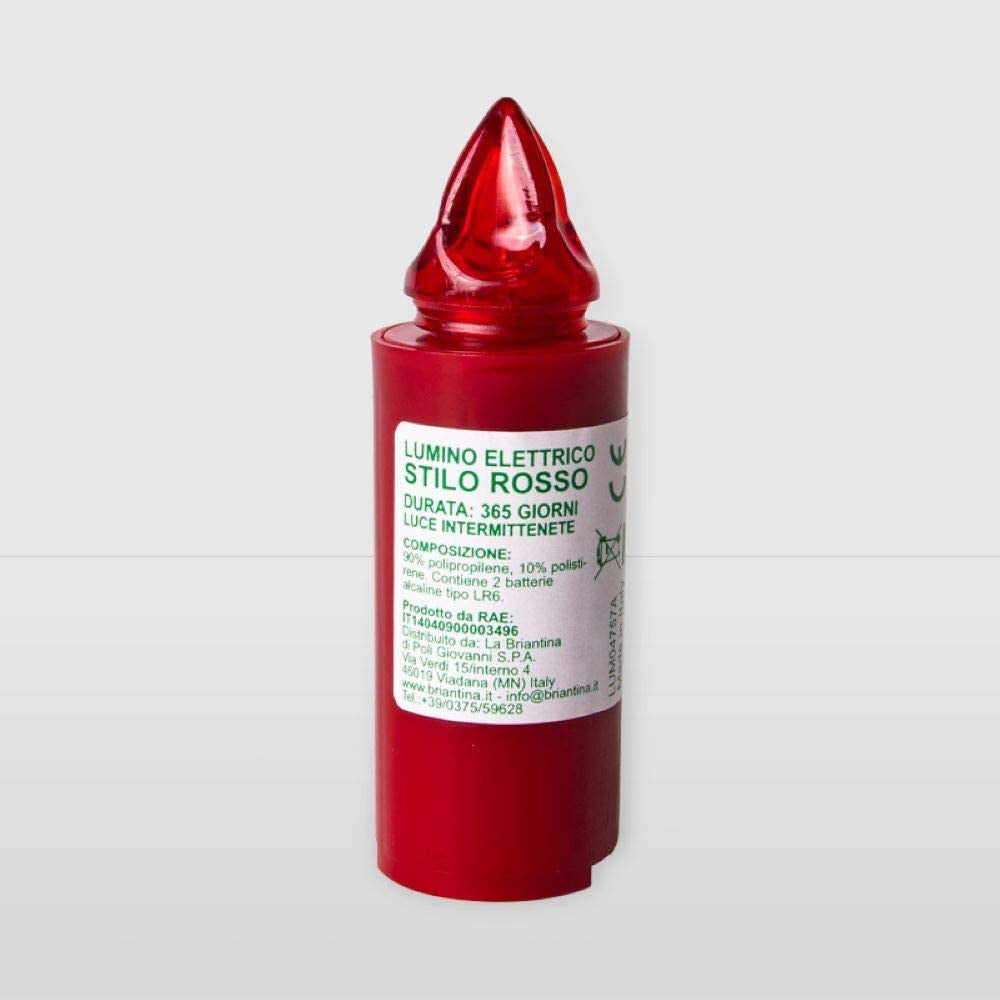 Lumino Elettrico a Led Stilo Pacis, Durata 365 Giorni, Rosso con  Luce Intermittente, 9.5xø3 cm