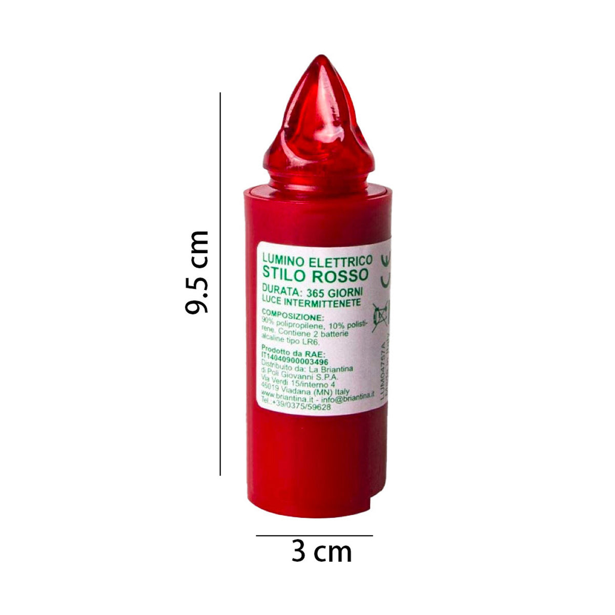 Lumino Elettrico a Led Stilo Pacis, Durata 365 Giorni, Rosso con  Luce Intermittente, 9.5xø3 cm
