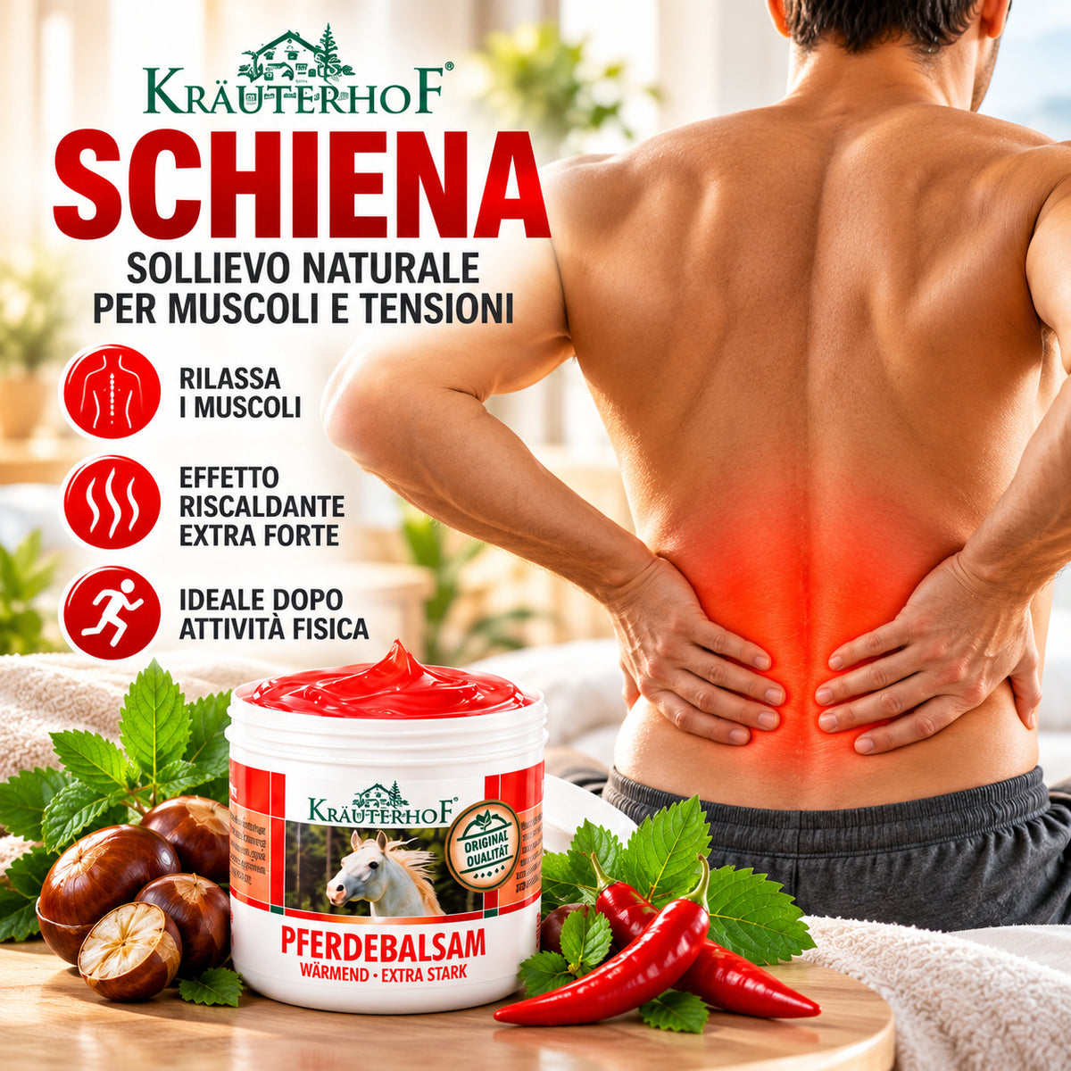 Krauterhof Gel Balsamo Cavallo Scaldante crema massaggio professionale pferdebalsam